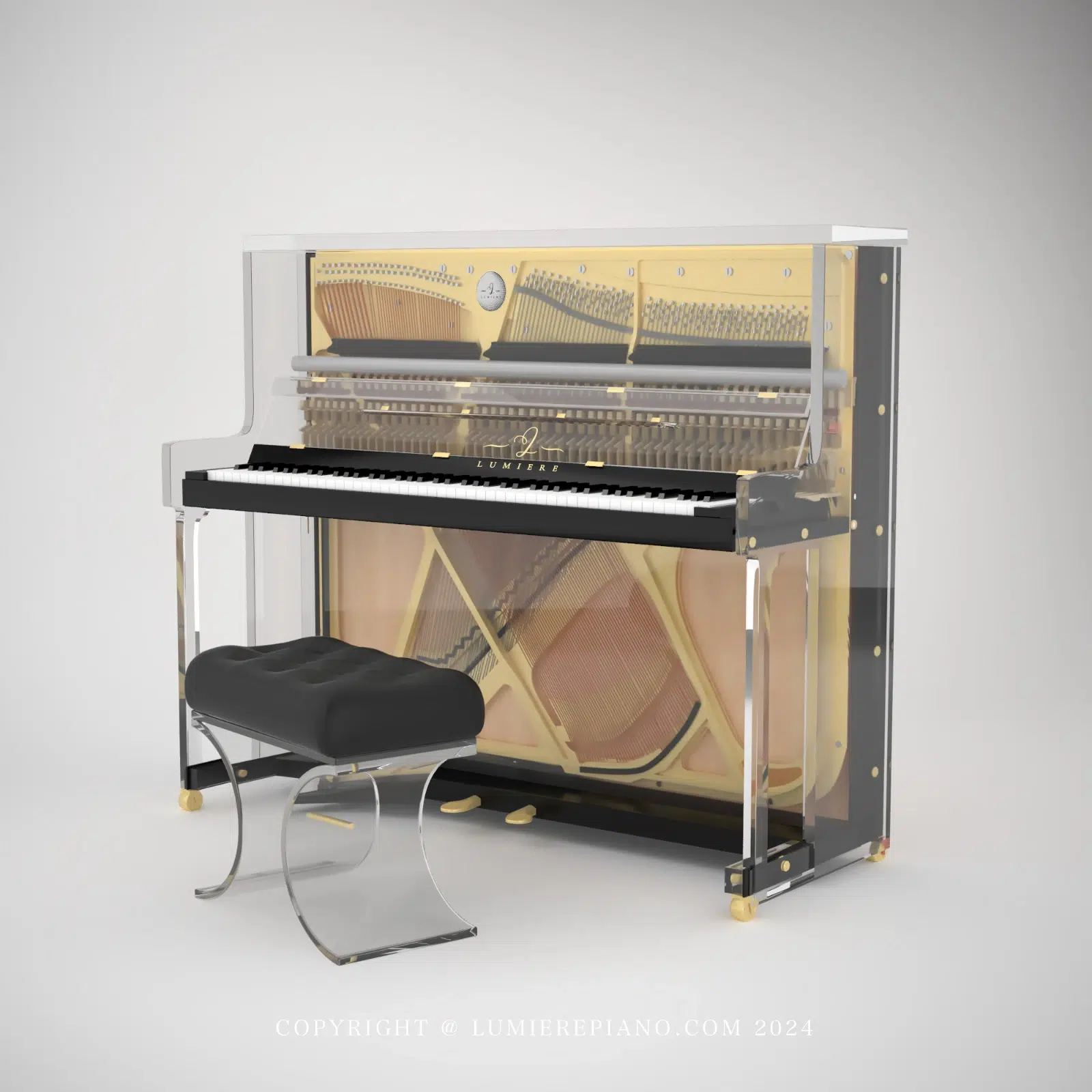 Lumiere crystal upright piano black with gold_01