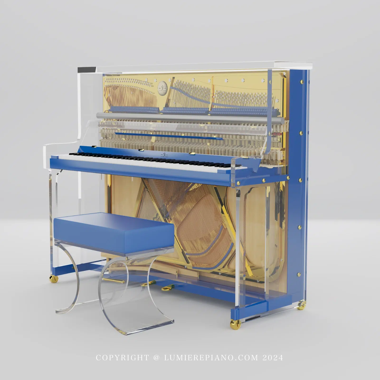 Lumiere crystal upright piano blue with gold_01