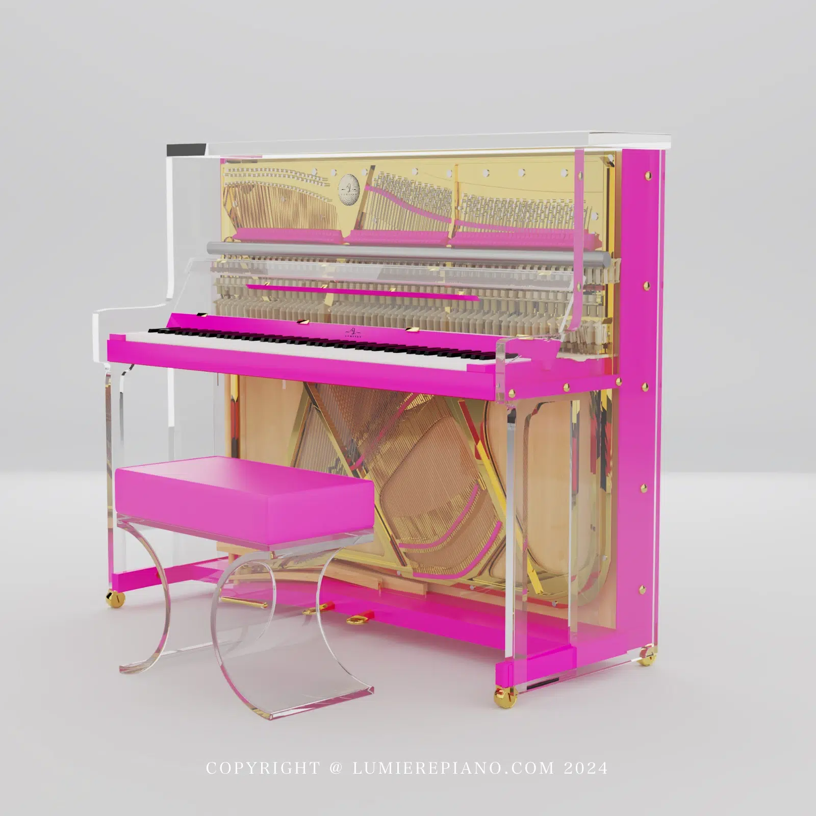 Lumiere crystal upright piano pink with gold_01