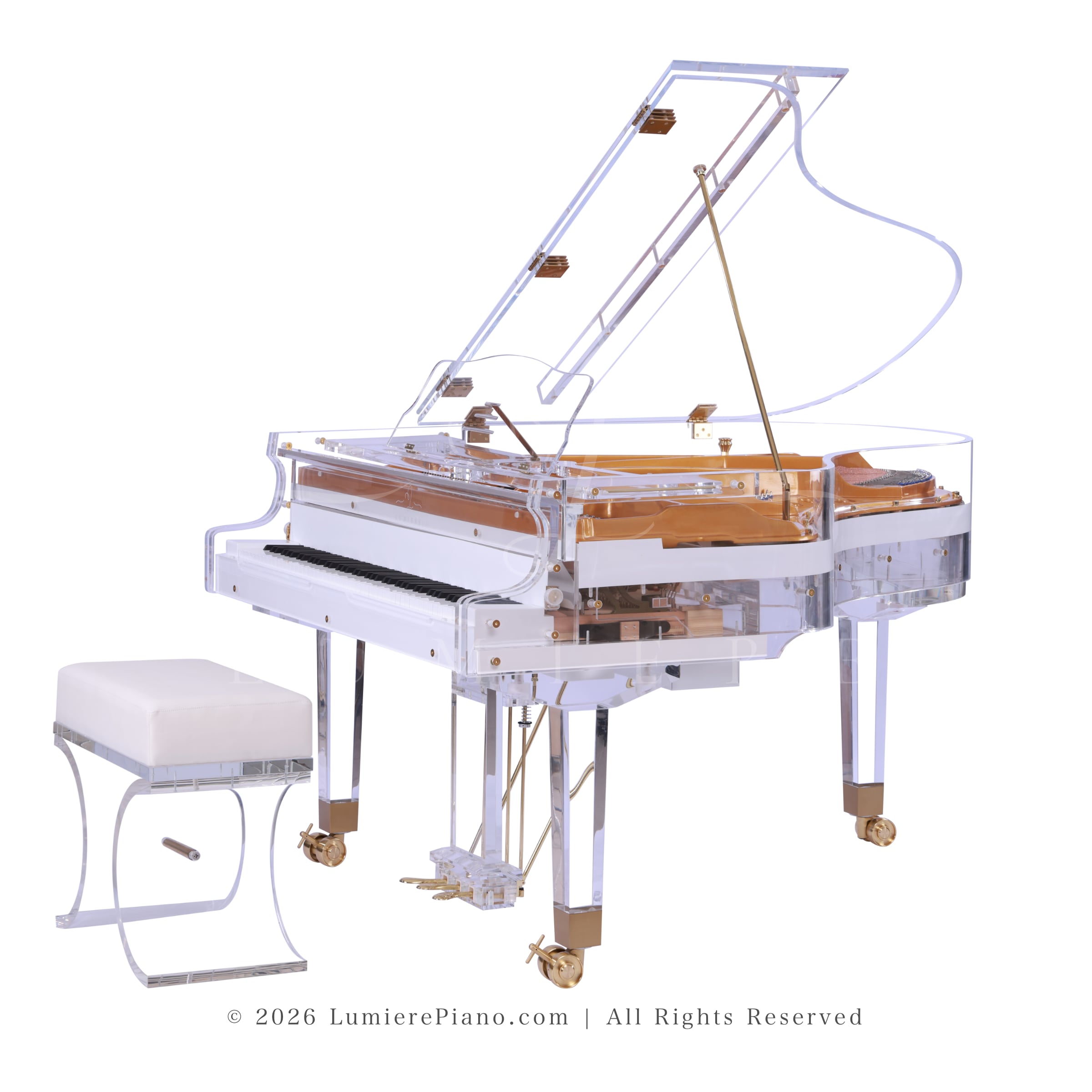 Lumiere Royale Transparent piano in white with gold_4